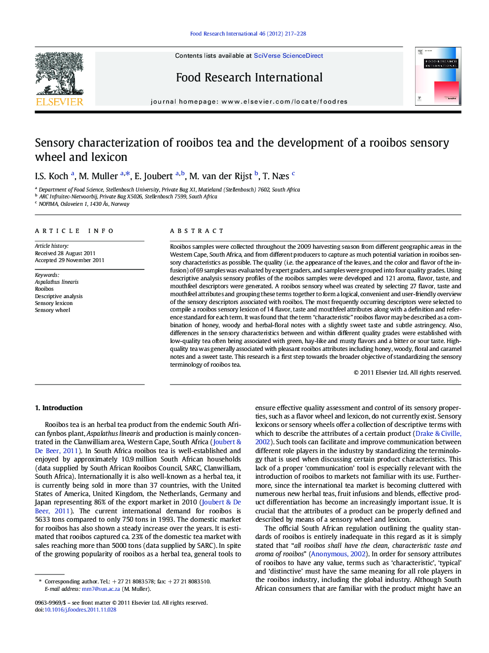 Sensory characterization of rooibos tea and the development of a rooibos sensory wheel and lexicon