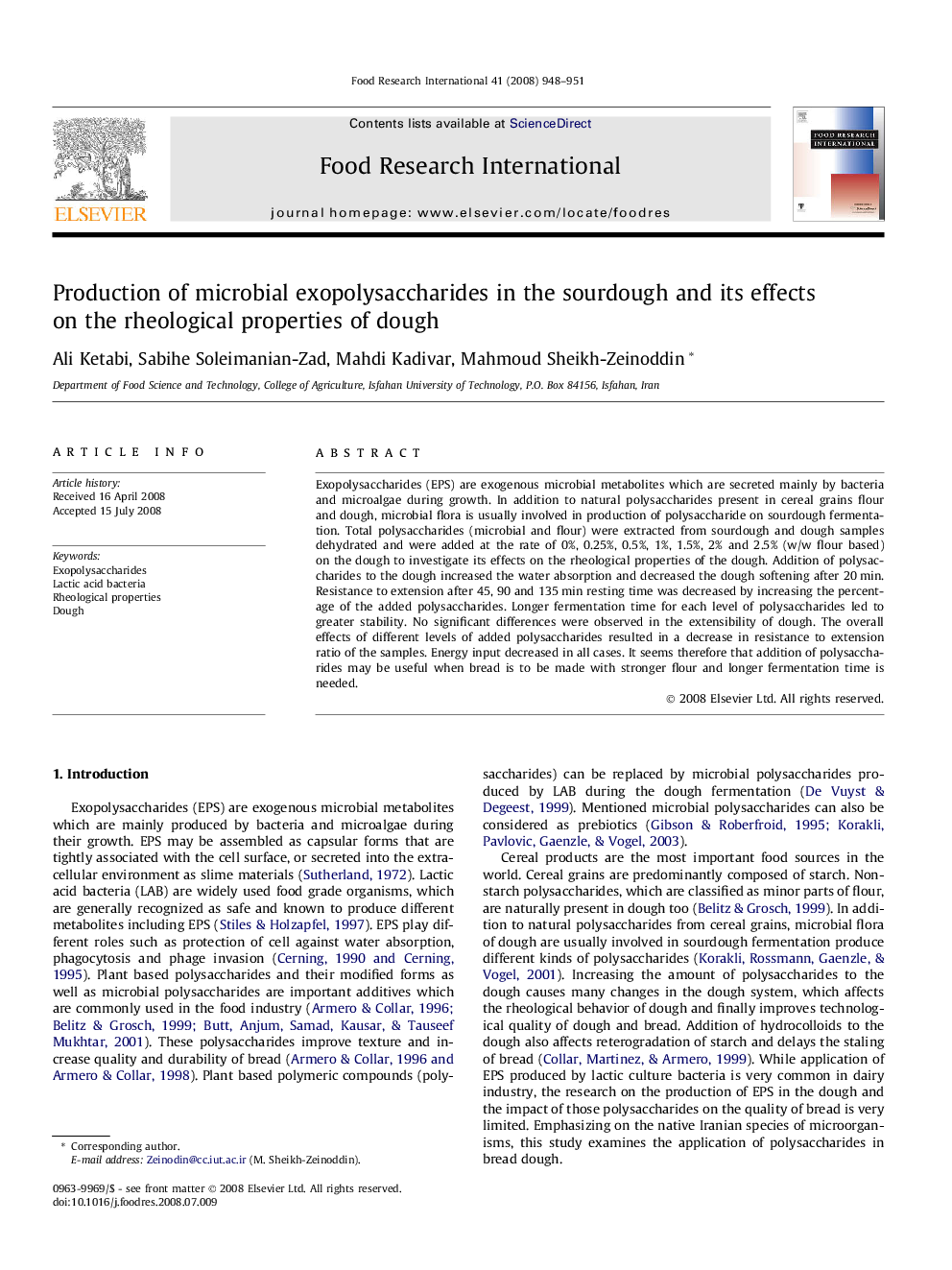 Production of microbial exopolysaccharides in the sourdough and its effects on the rheological properties of dough