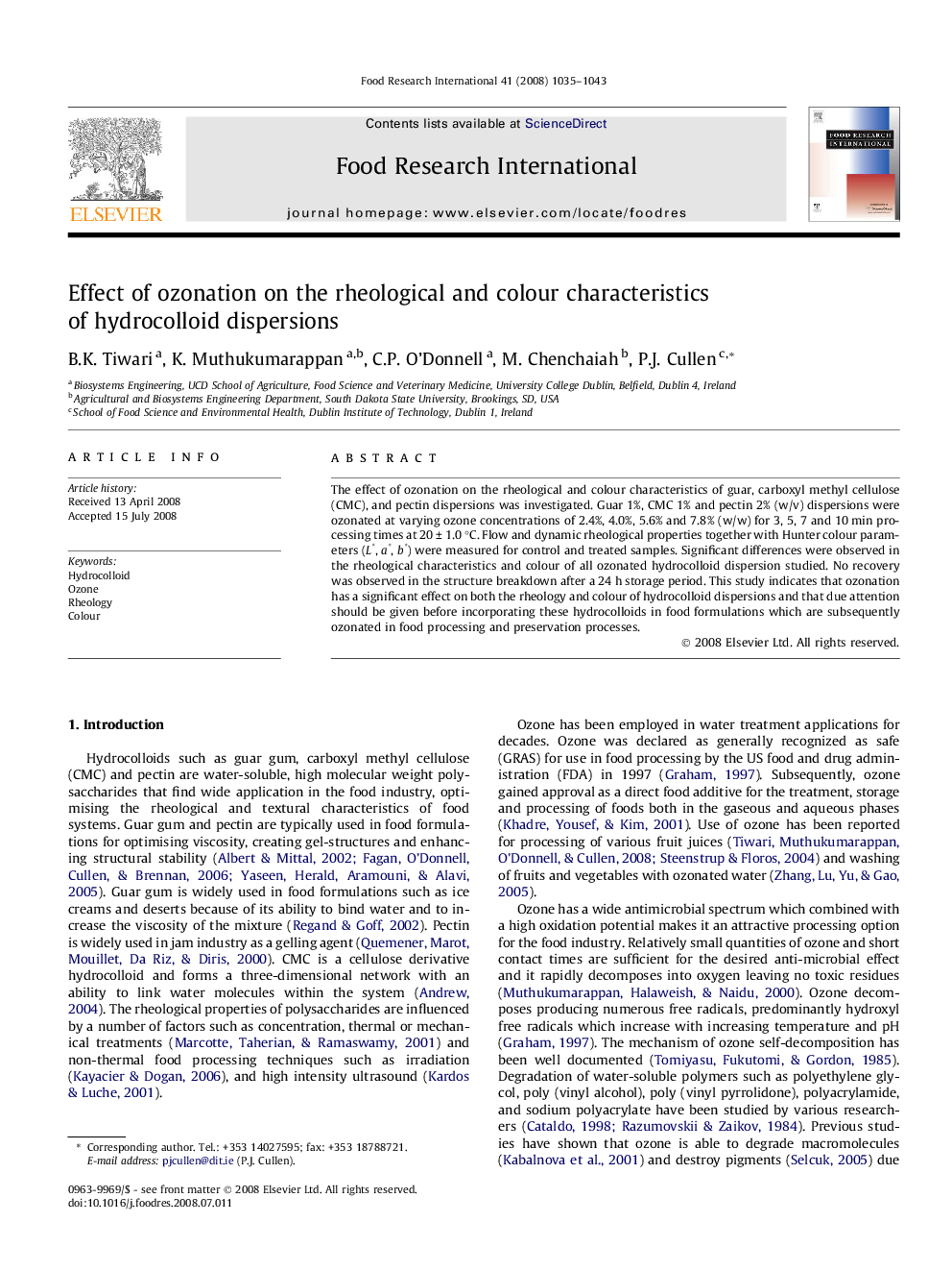 Effect of ozonation on the rheological and colour characteristics of hydrocolloid dispersions