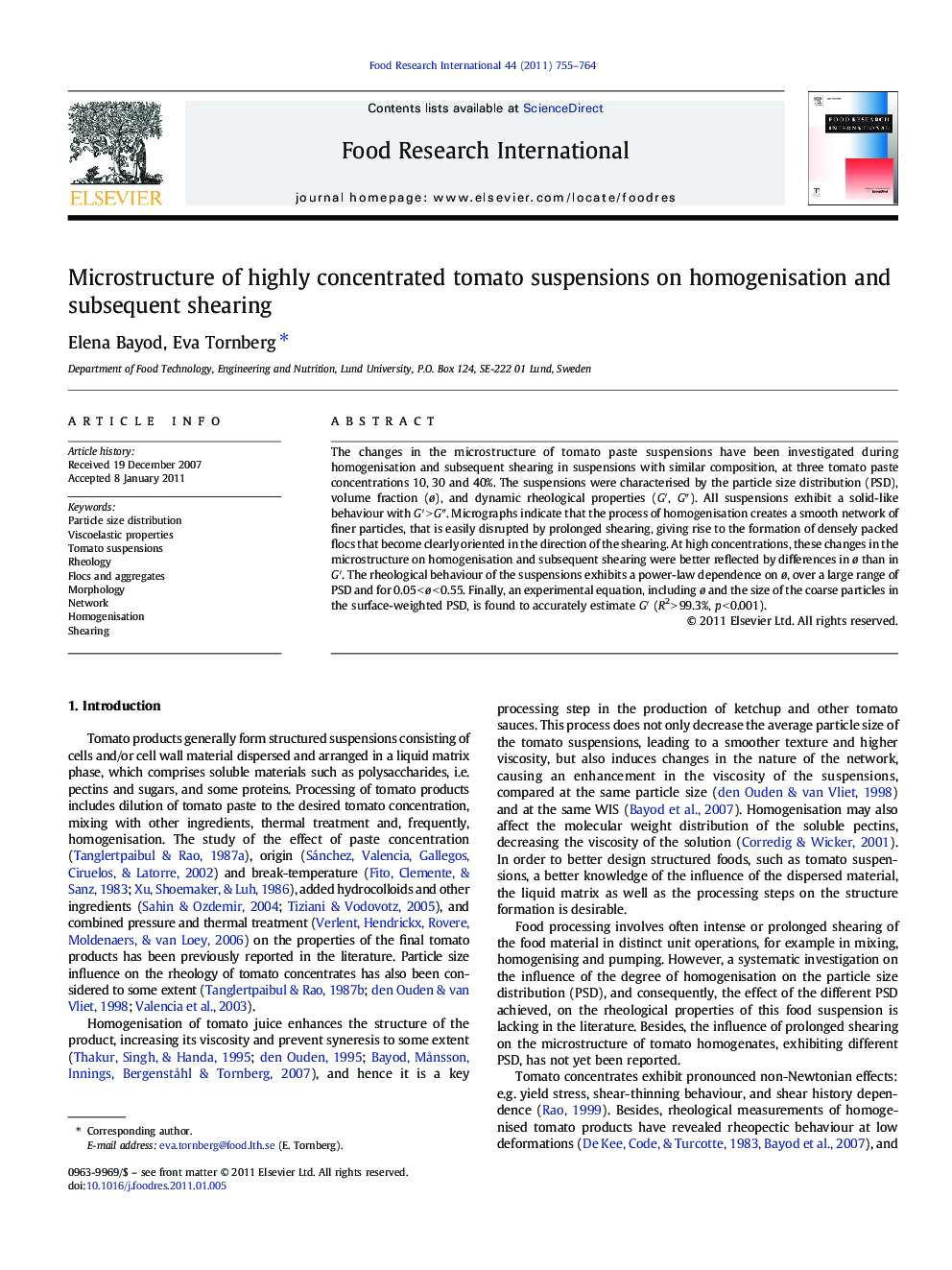 Microstructure of highly concentrated tomato suspensions on homogenisation and subsequent shearing