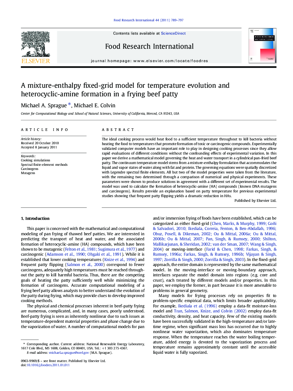 A mixture-enthalpy fixed-grid model for temperature evolution and heterocyclic-amine formation in a frying beef patty