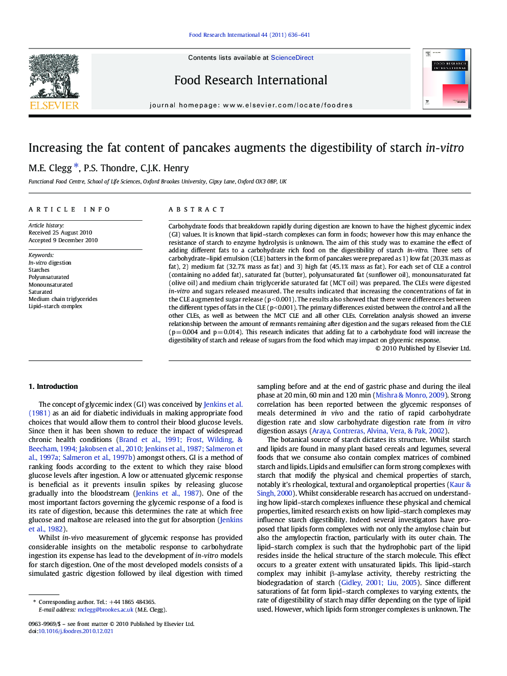 Increasing the fat content of pancakes augments the digestibility of starch in-vitro