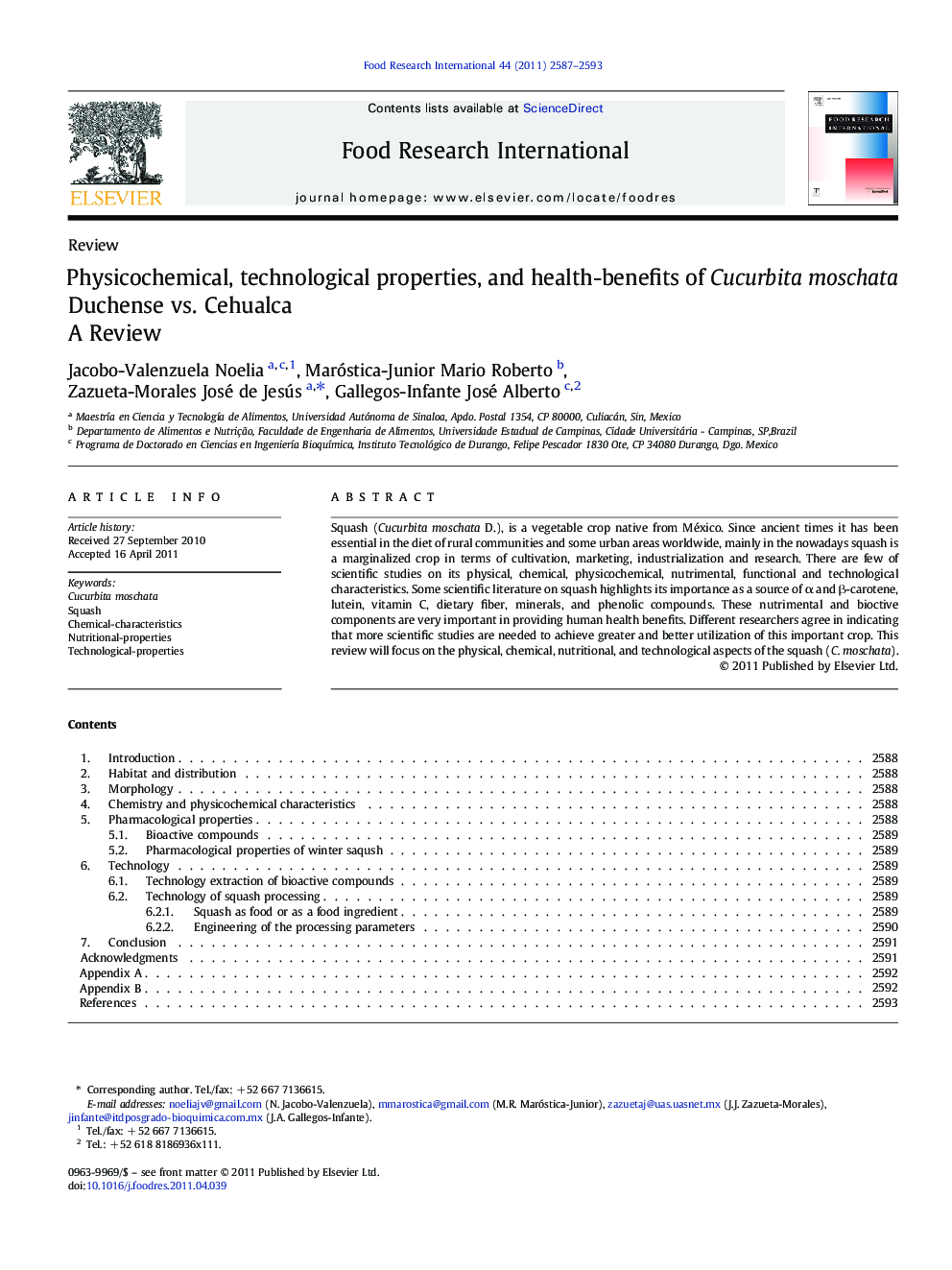 Physicochemical, technological properties, and health-benefits of Cucurbita moschata Duchense vs. Cehualca: A Review