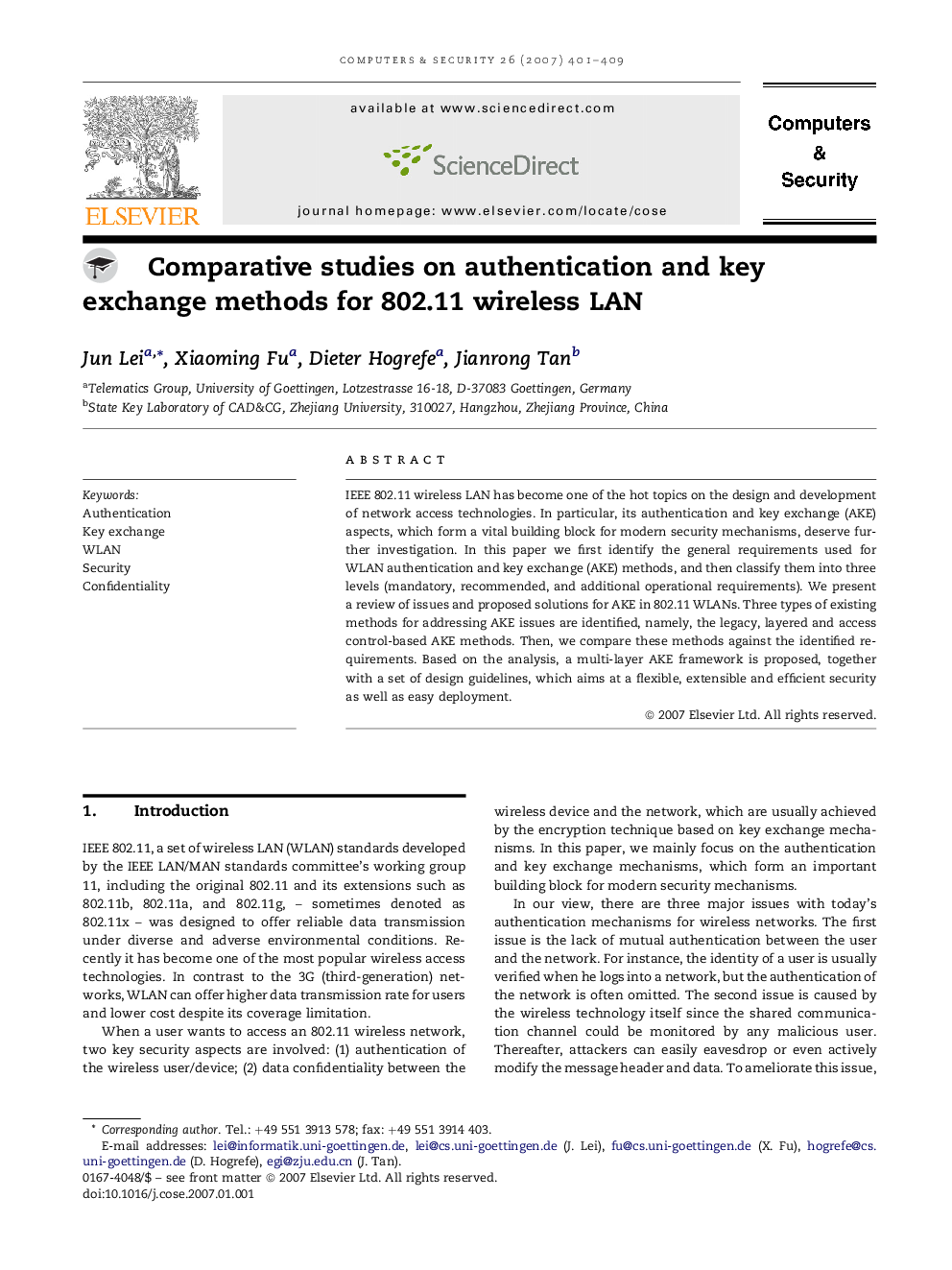 Comparative studies on authentication and key exchange methods for 802.11 wireless LAN