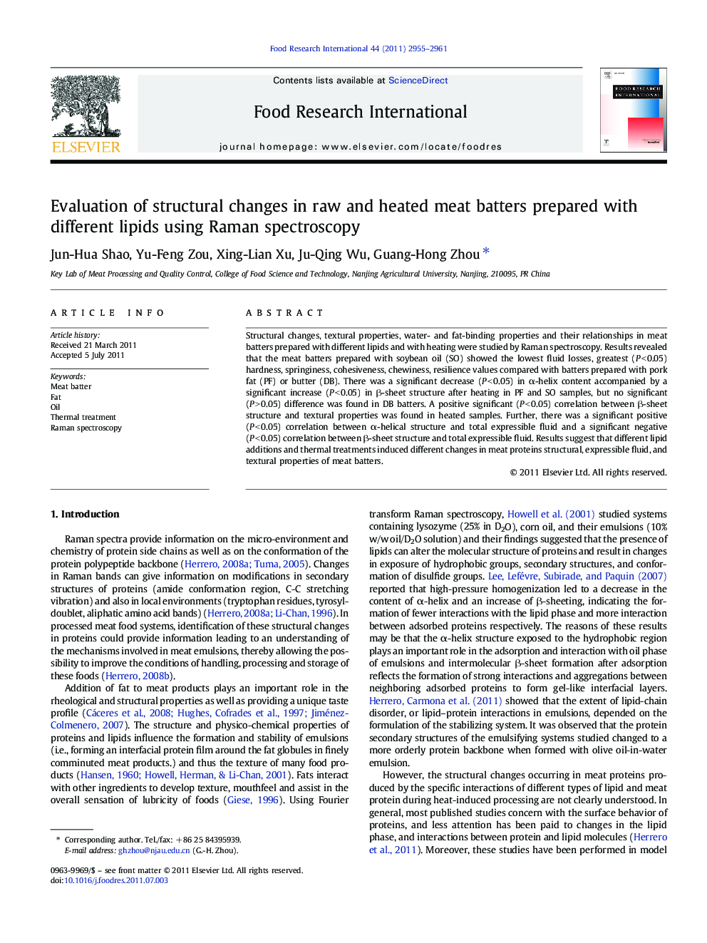 Evaluation of structural changes in raw and heated meat batters prepared with different lipids using Raman spectroscopy