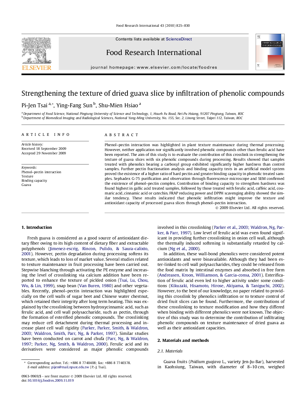 Strengthening the texture of dried guava slice by infiltration of phenolic compounds