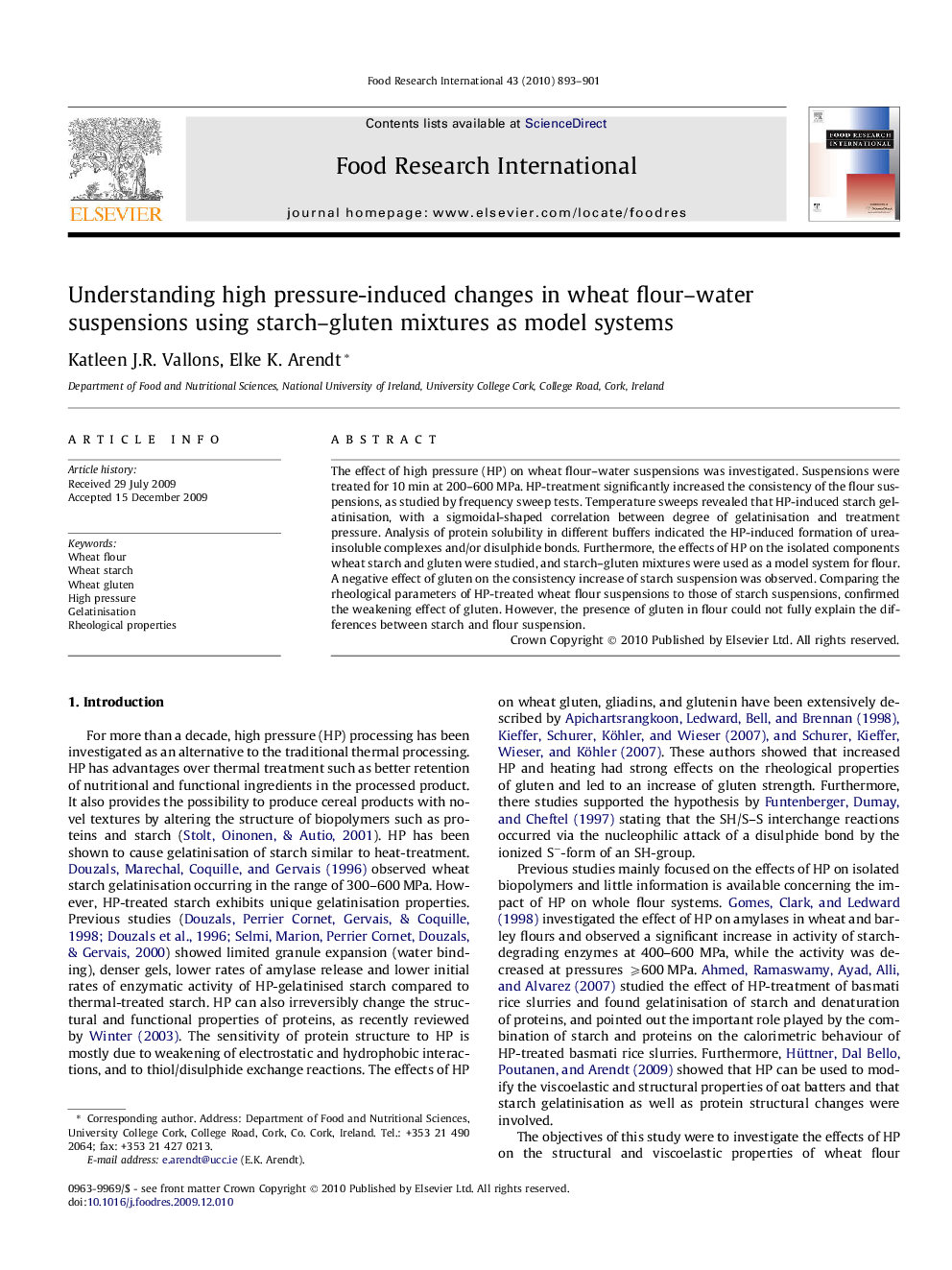 Understanding high pressure-induced changes in wheat flour–water suspensions using starch–gluten mixtures as model systems