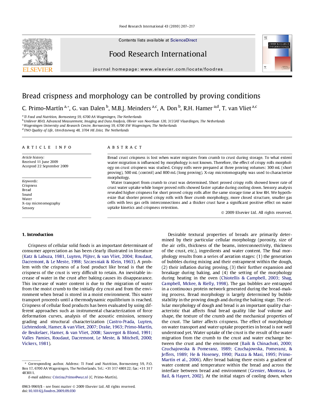 Bread crispness and morphology can be controlled by proving conditions