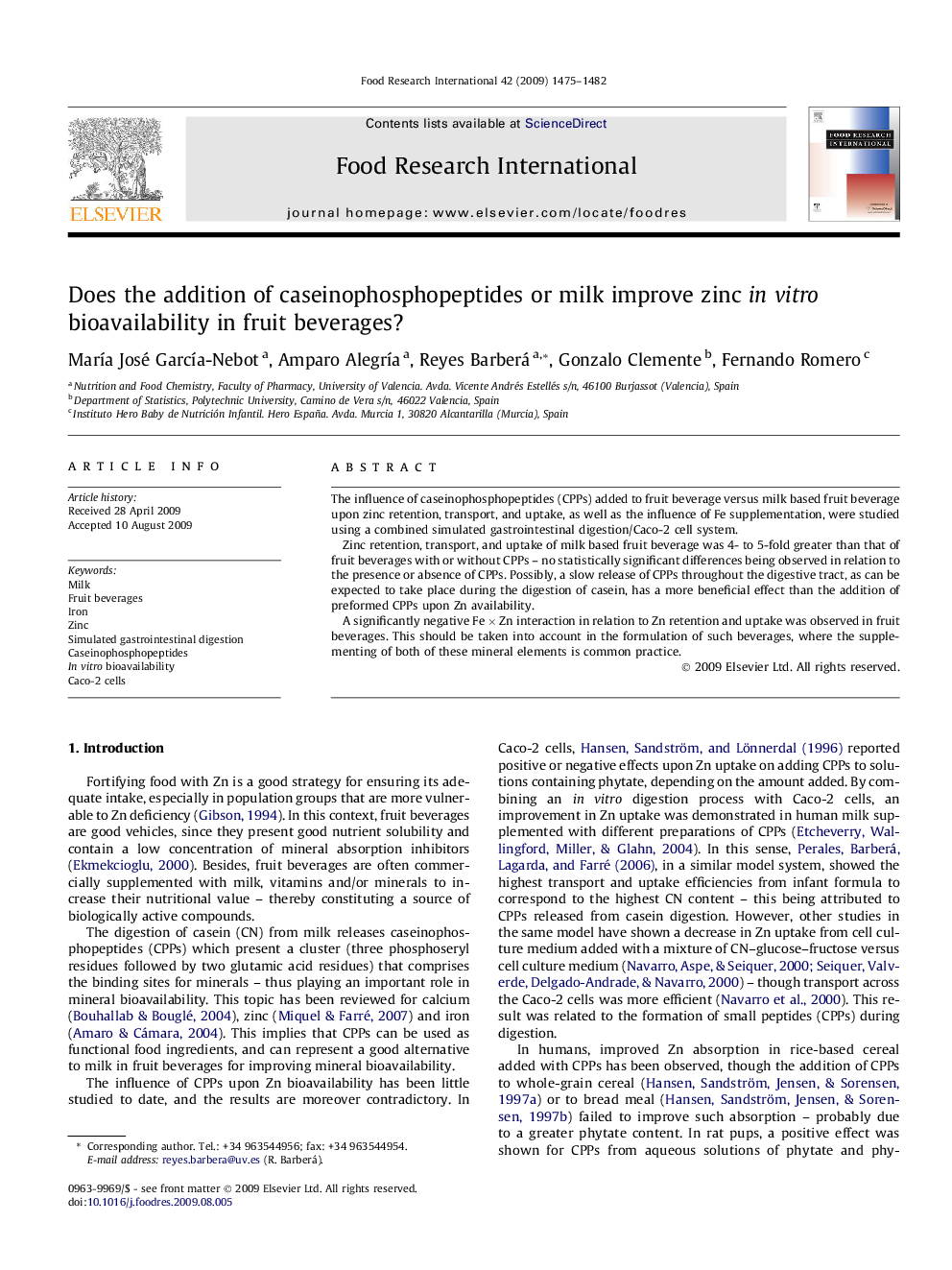 Does the addition of caseinophosphopeptides or milk improve zinc in vitro bioavailability in fruit beverages?