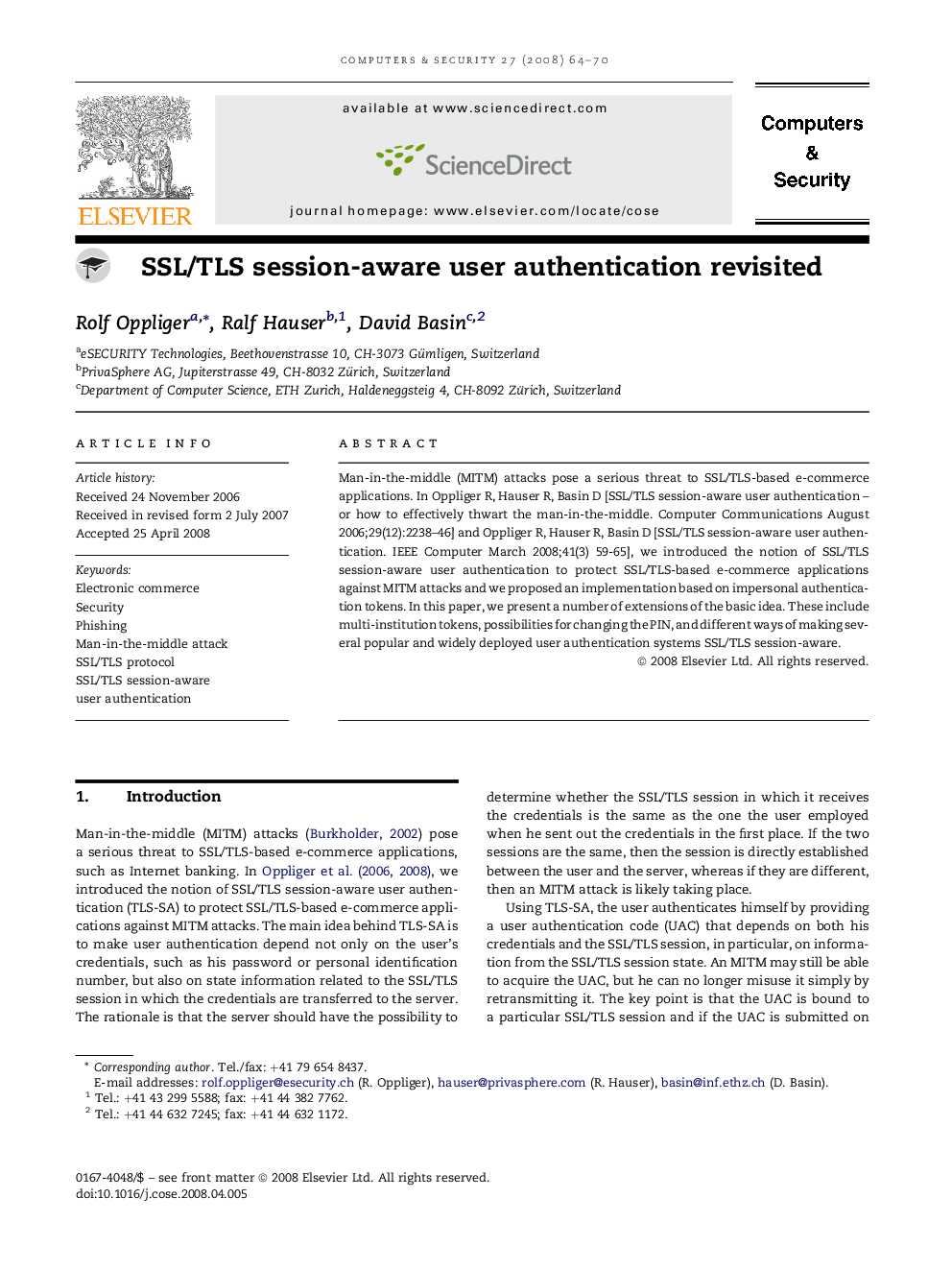 SSL/TLS session-aware user authentication revisited