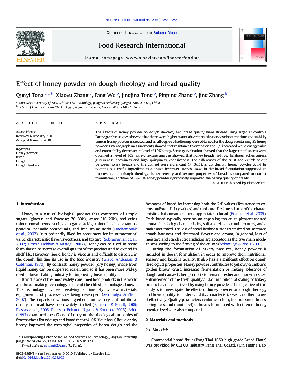 Effect of honey powder on dough rheology and bread quality