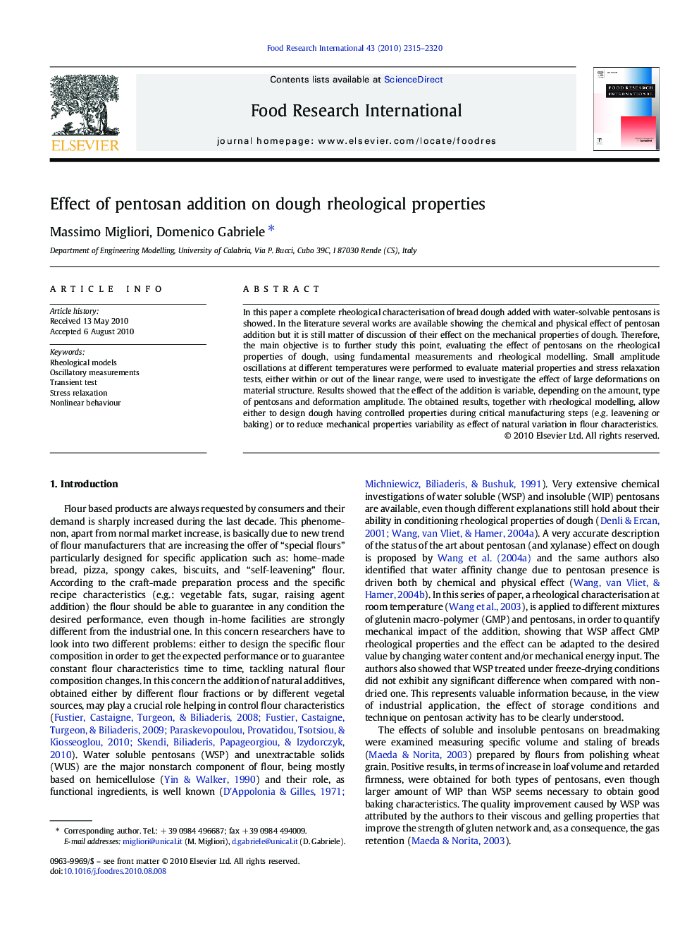 Effect of pentosan addition on dough rheological properties