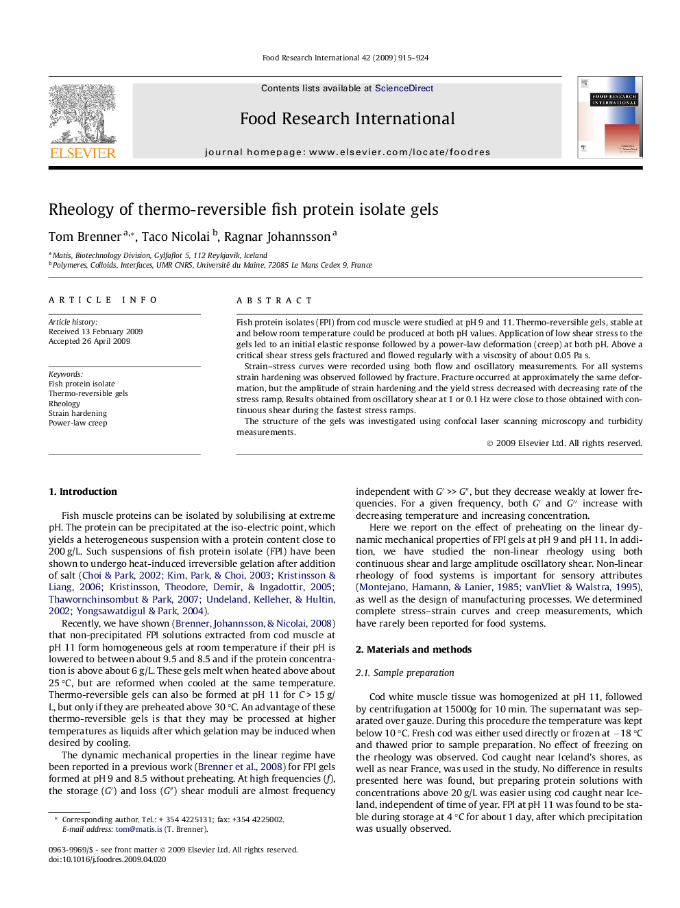 Rheology of thermo-reversible fish protein isolate gels