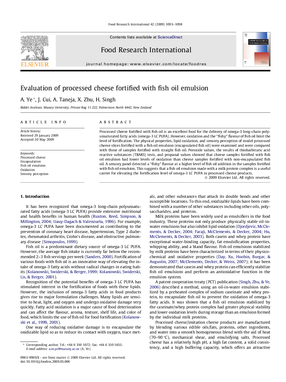 Evaluation of processed cheese fortified with fish oil emulsion