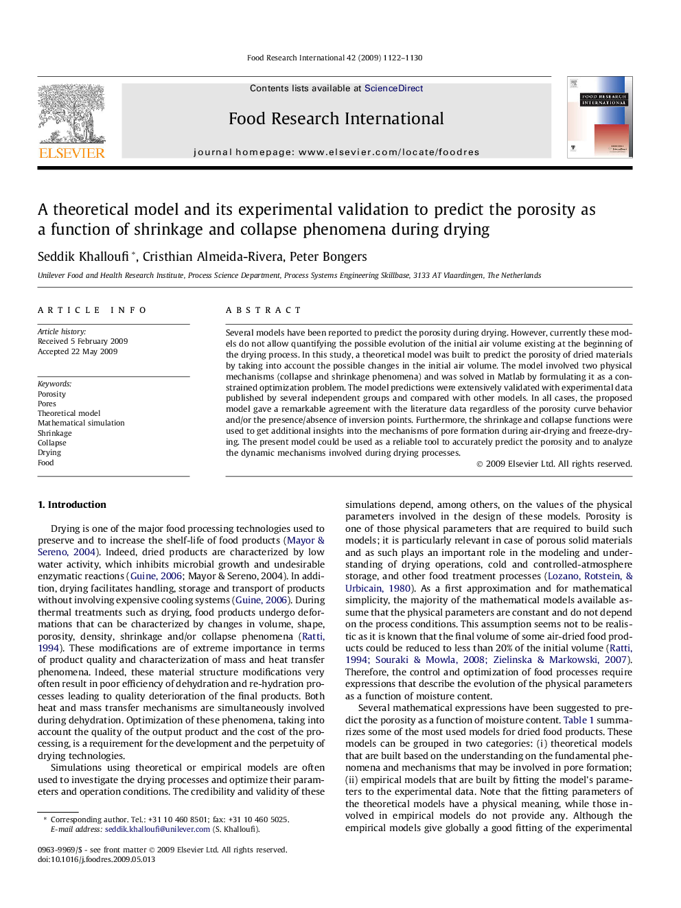 A theoretical model and its experimental validation to predict the porosity as a function of shrinkage and collapse phenomena during drying