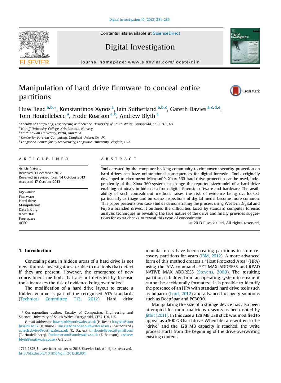 Manipulation of hard drive firmware to conceal entire partitions