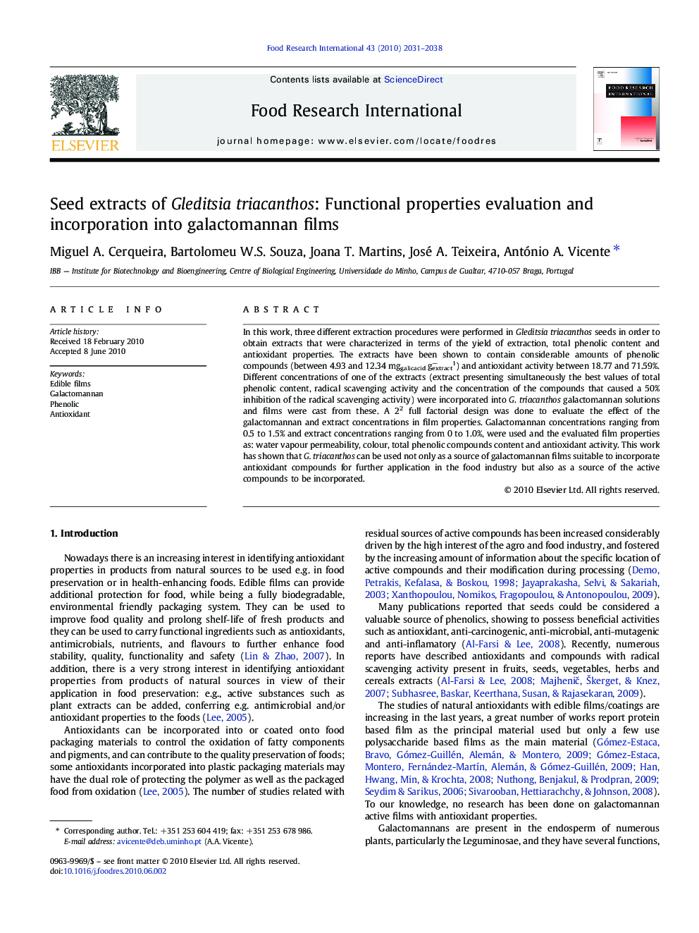 Seed extracts of Gleditsia triacanthos: Functional properties evaluation and incorporation into galactomannan films