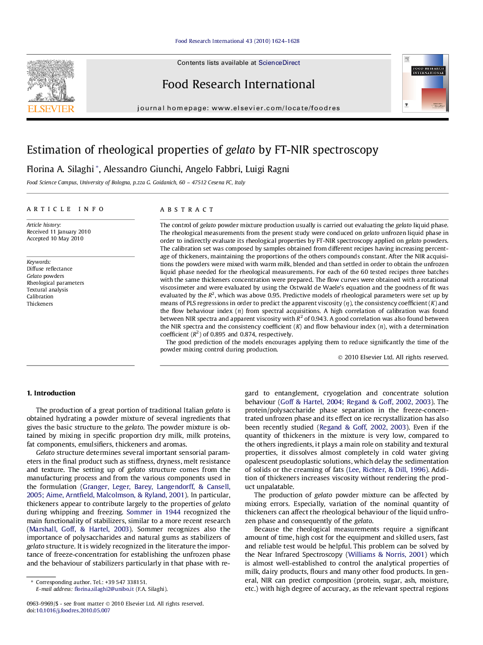 Estimation of rheological properties of gelato by FT-NIR spectroscopy