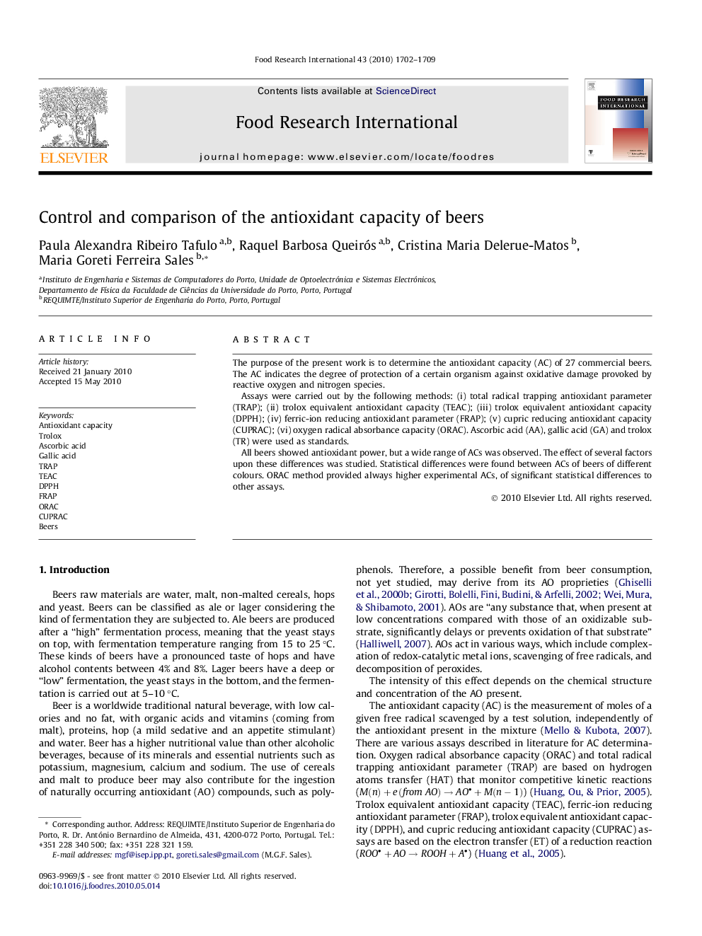 Control and comparison of the antioxidant capacity of beers