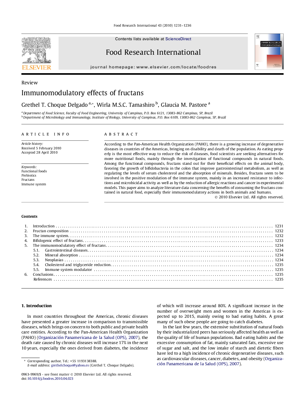 عکس صفحه اول مقاله: Immunomodulatory effects of fructans Immunomodulatory effects of fructans