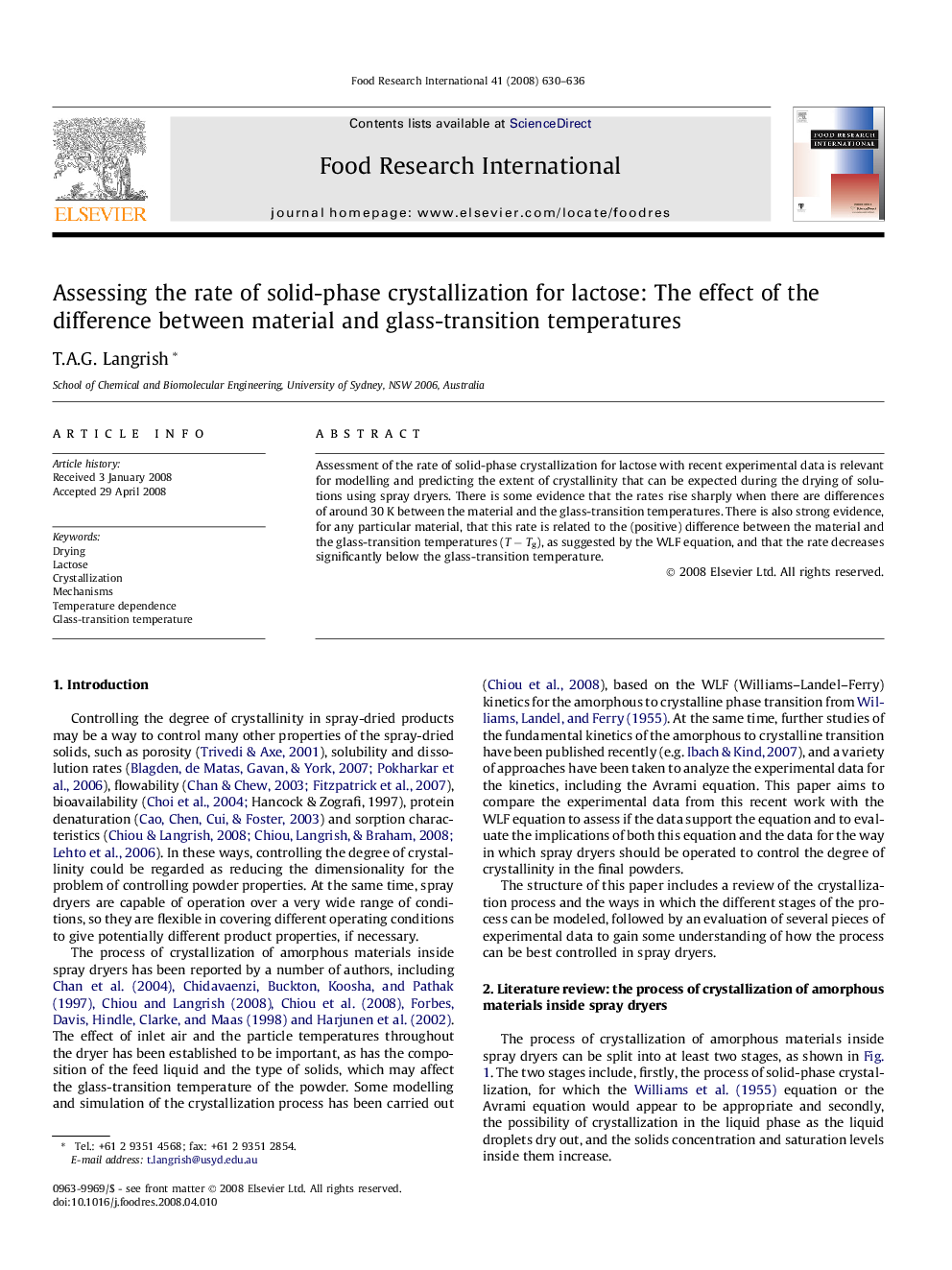 Assessing the rate of solid-phase crystallization for lactose: The effect of the difference between material and glass-transition temperatures