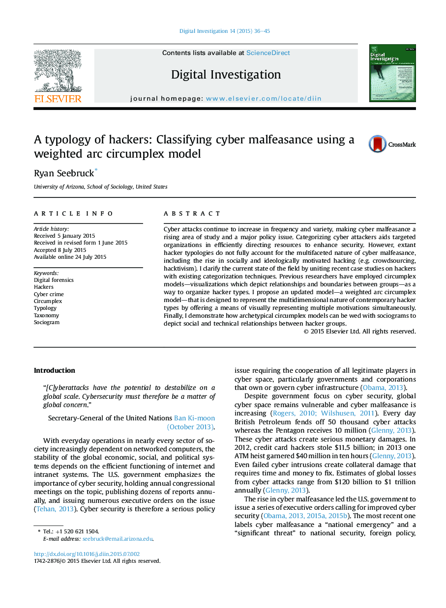 A typology of hackers: Classifying cyber malfeasance using a weighted arc circumplex model