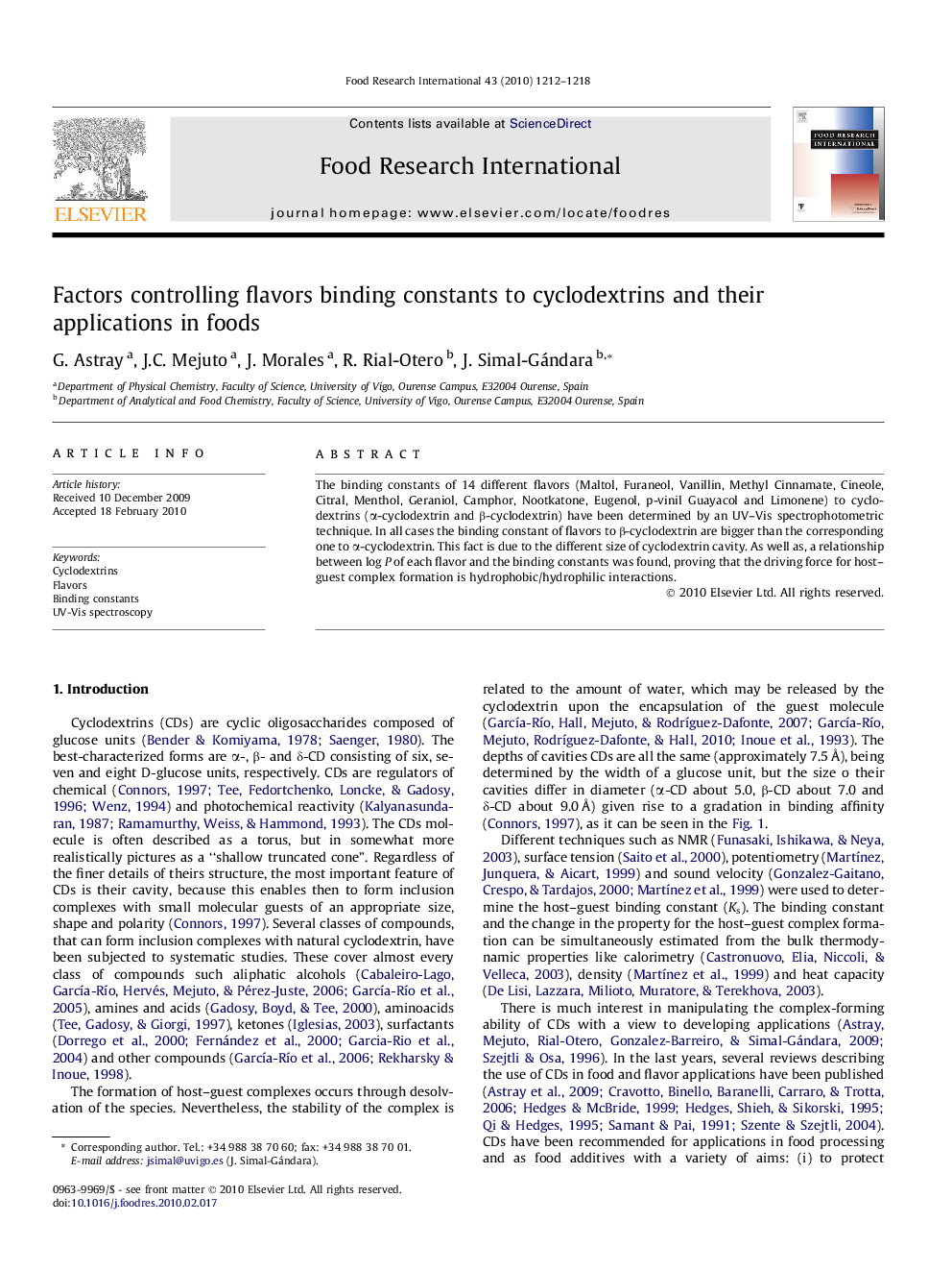 Factors controlling flavors binding constants to cyclodextrins and their applications in foods