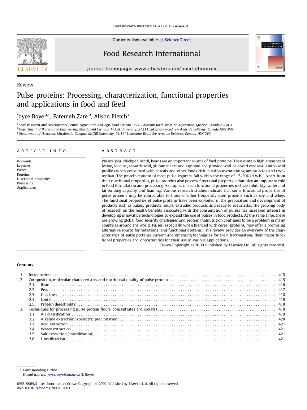 Pulse proteins: Processing, characterization, functional properties and applications in food and feed