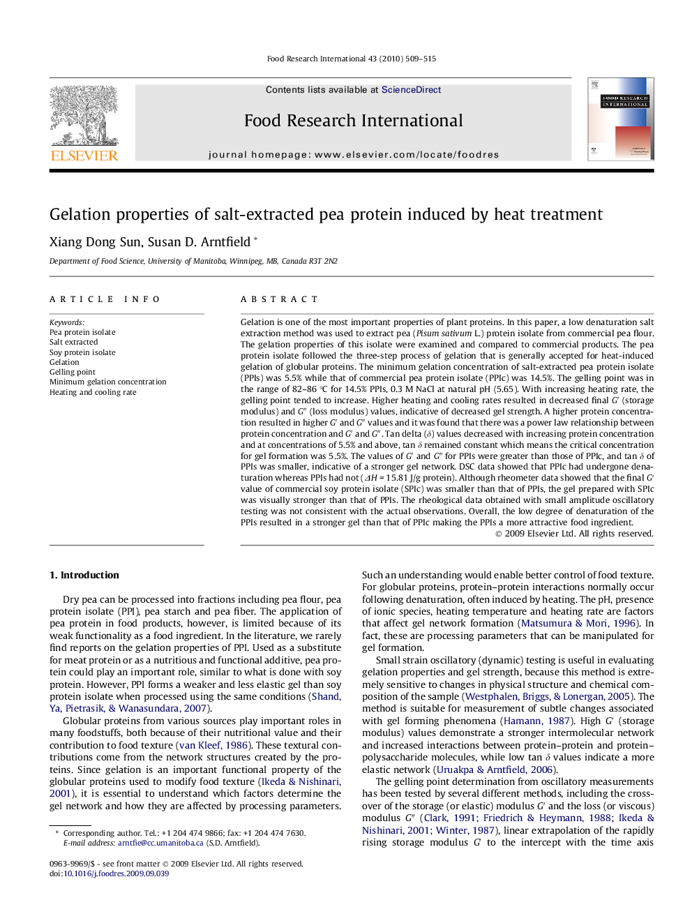 Gelation properties of salt-extracted pea protein induced by heat treatment