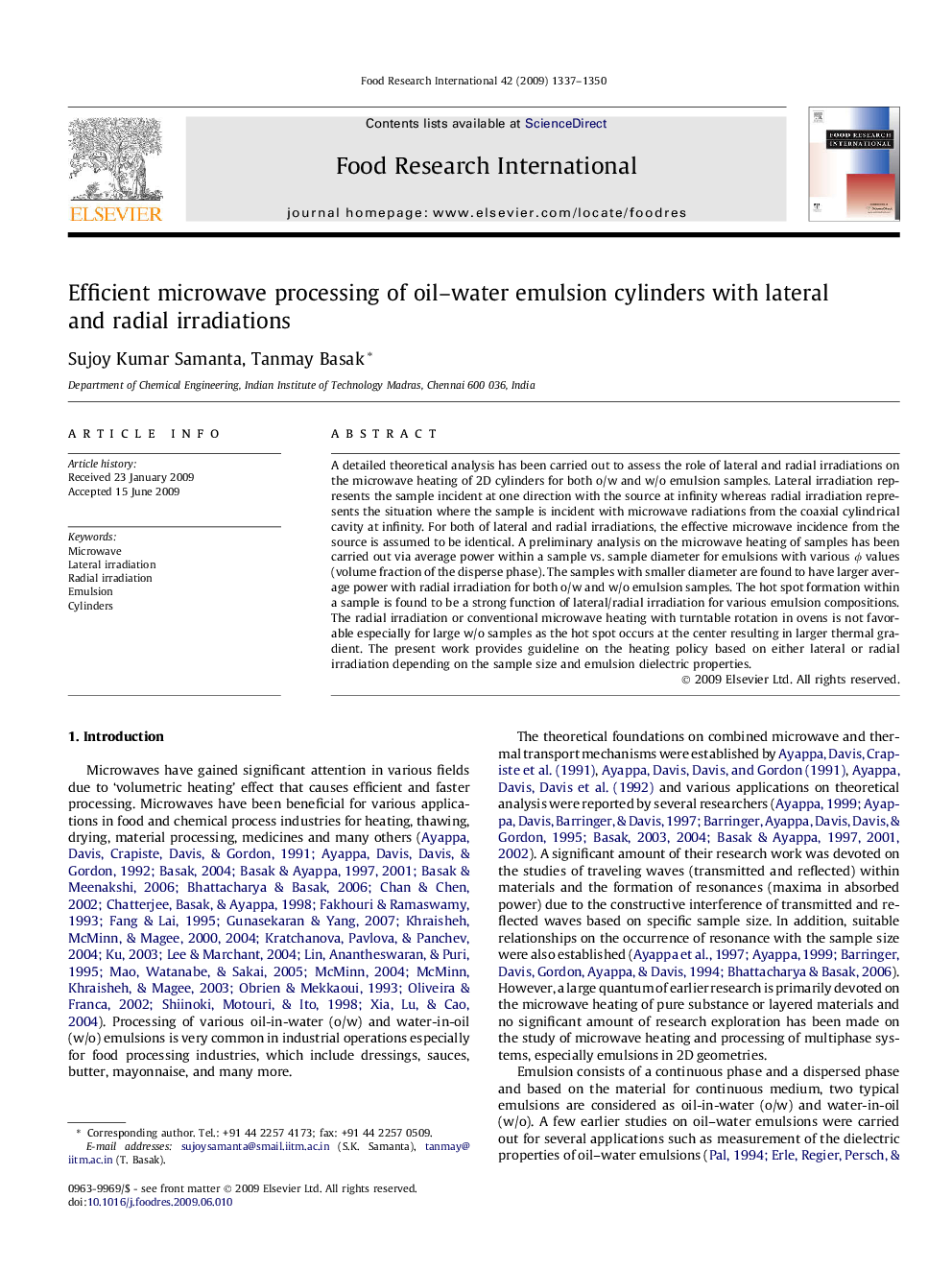 Efficient microwave processing of oil–water emulsion cylinders with lateral and radial irradiations