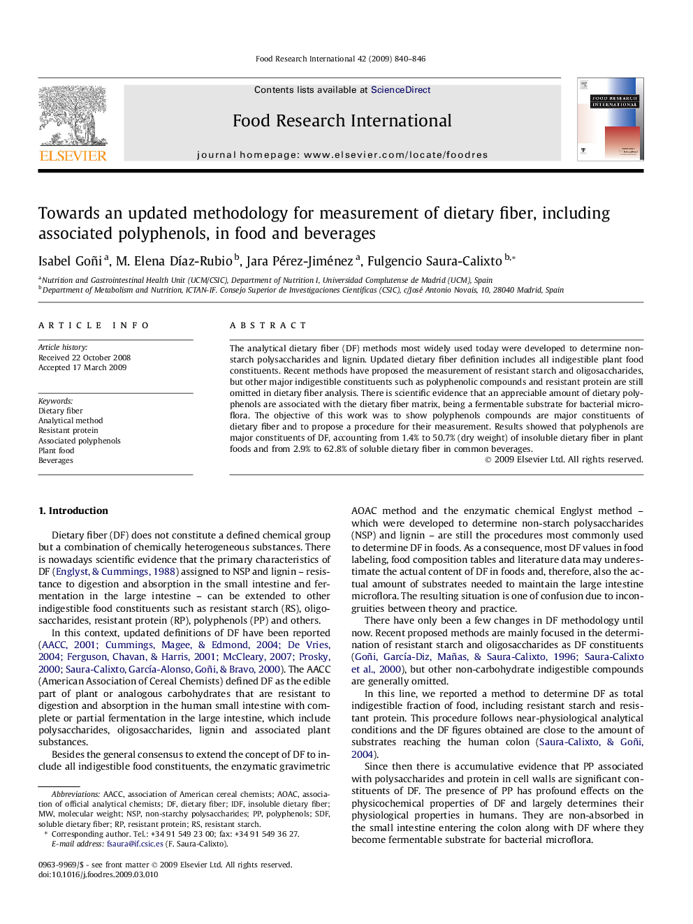 Towards an updated methodology for measurement of dietary fiber, including associated polyphenols, in food and beverages