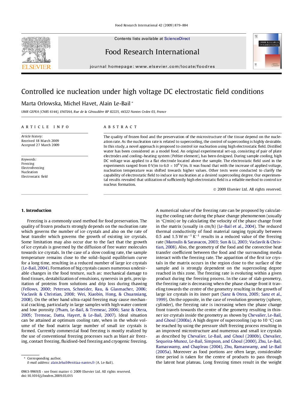 Controlled ice nucleation under high voltage DC electrostatic field conditions