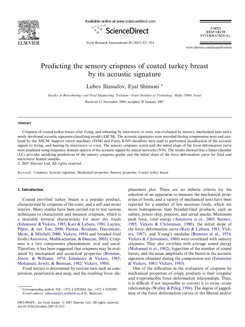 Predicting the sensory crispness of coated turkey breast by its acoustic signature