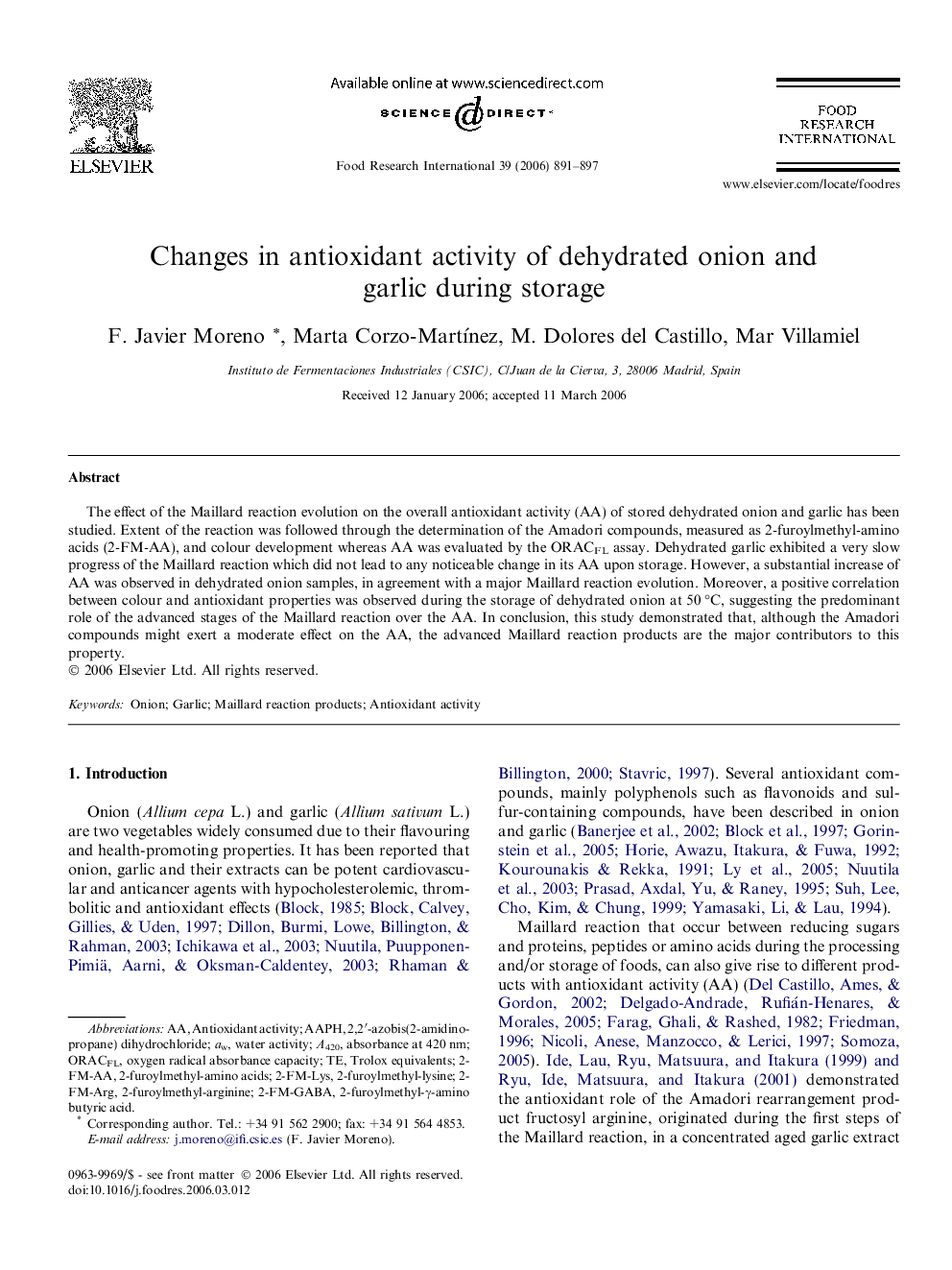 Changes in antioxidant activity of dehydrated onion and garlic during storage