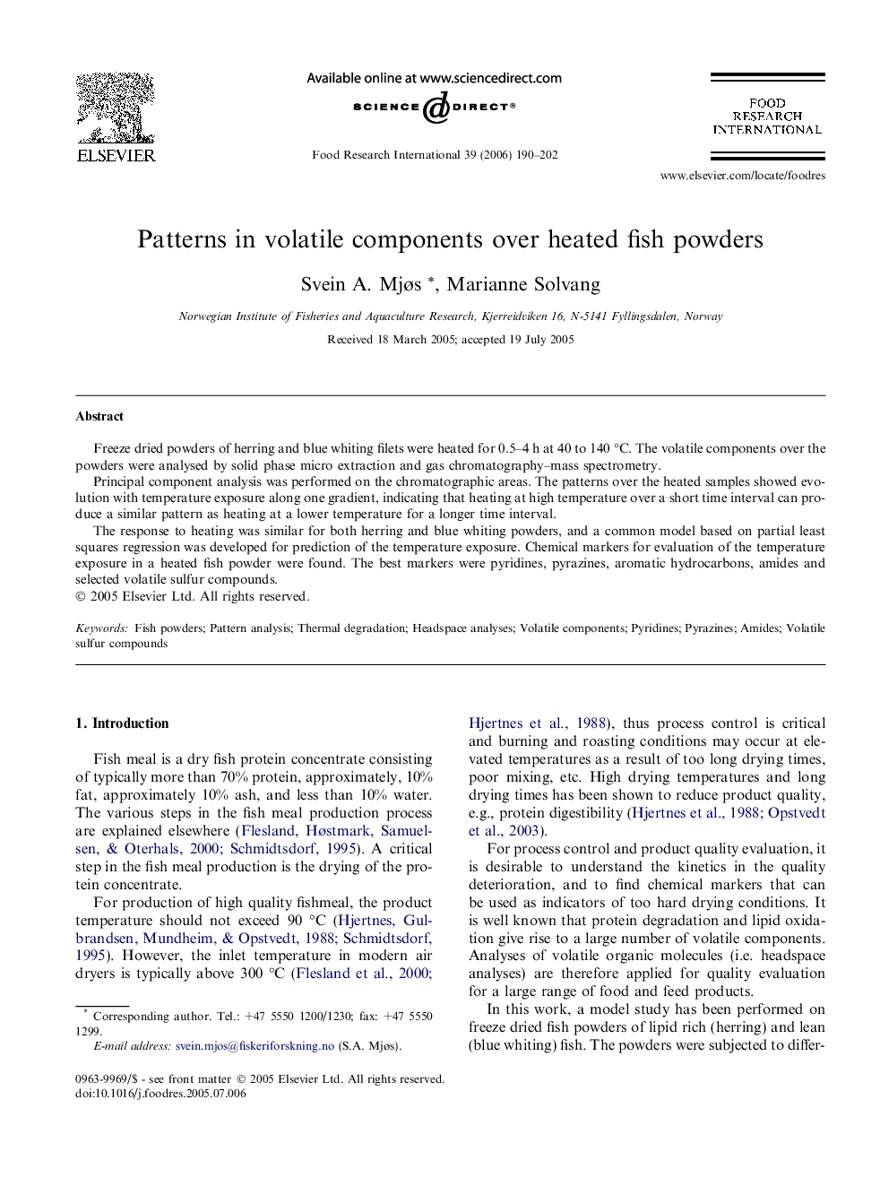 Patterns in volatile components over heated fish powders