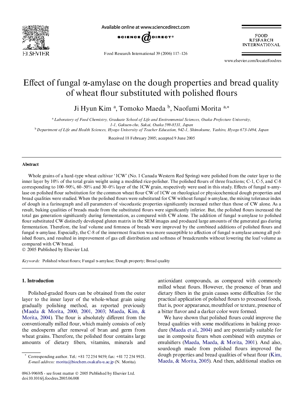 Effect of fungal α-amylase on the dough properties and bread quality of wheat flour substituted with polished flours