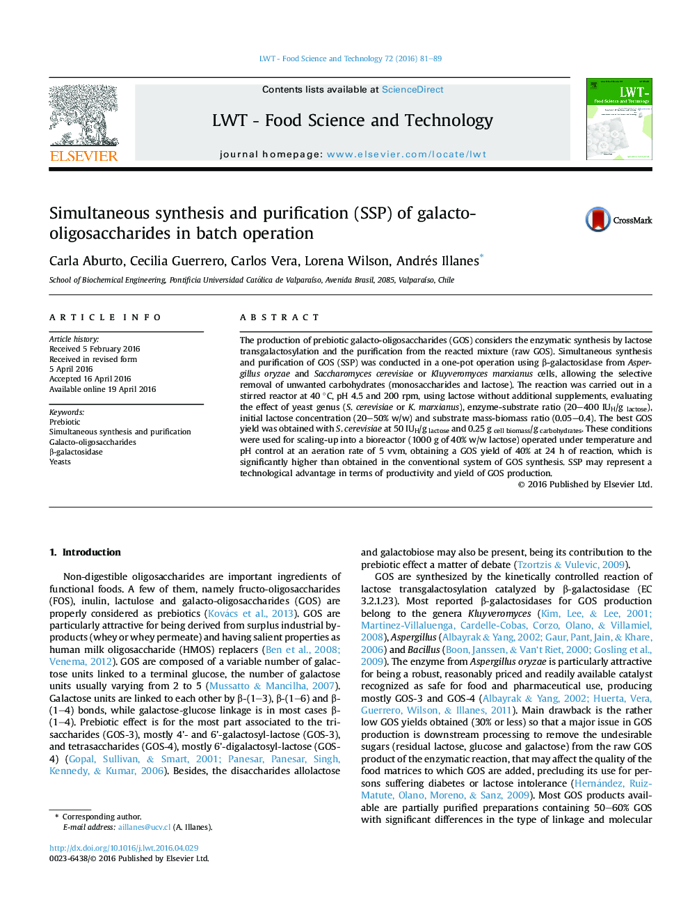 Simultaneous synthesis and purification (SSP) of galacto-oligosaccharides in batch operation