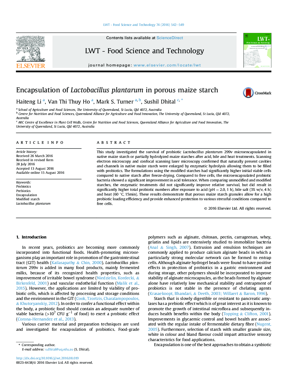 Encapsulation of Lactobacillus plantarum in porous maize starch