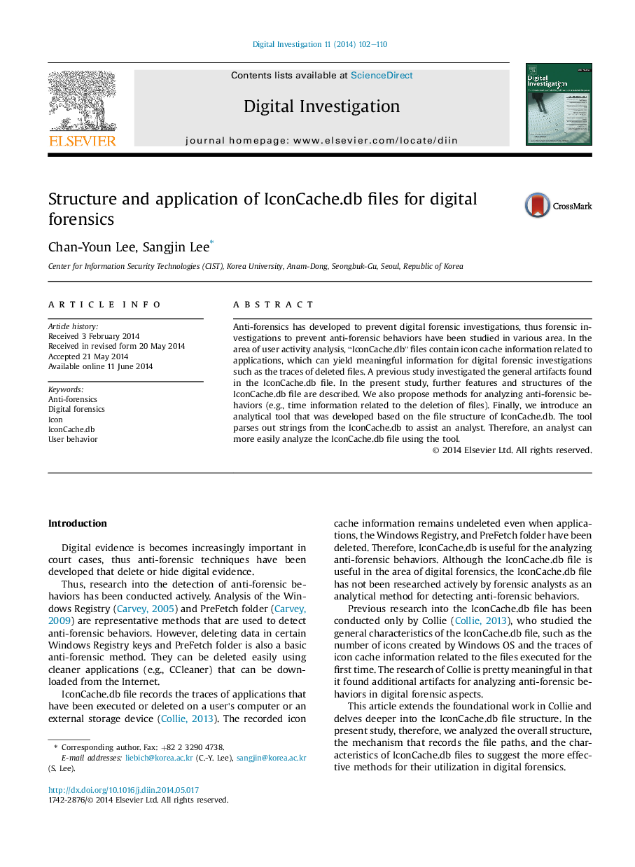 Structure and application of IconCache.db files for digital forensics
