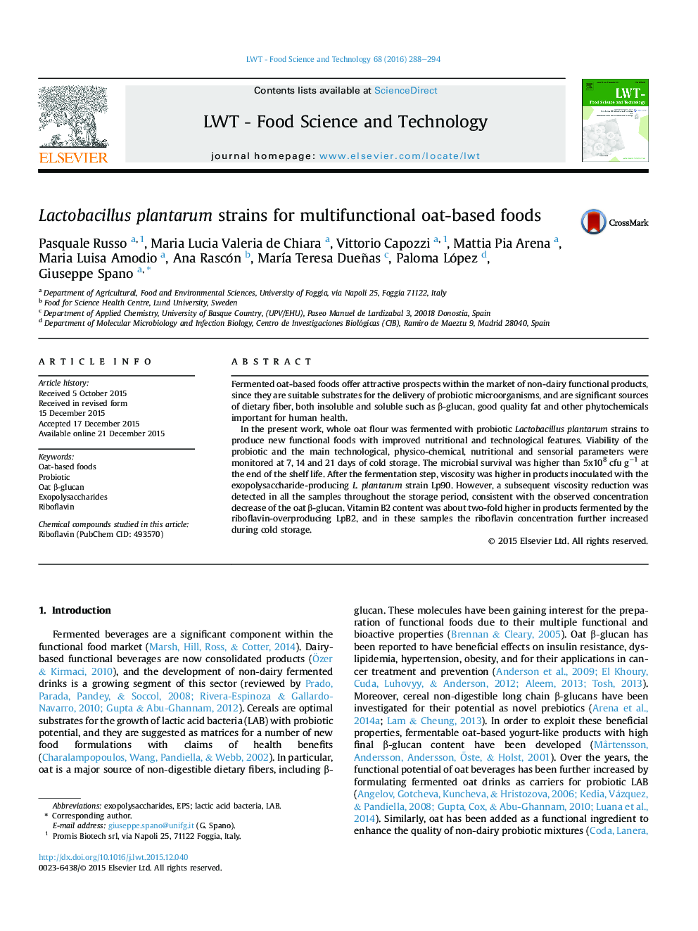 Lactobacillus plantarum strains for multifunctional oat-based foods