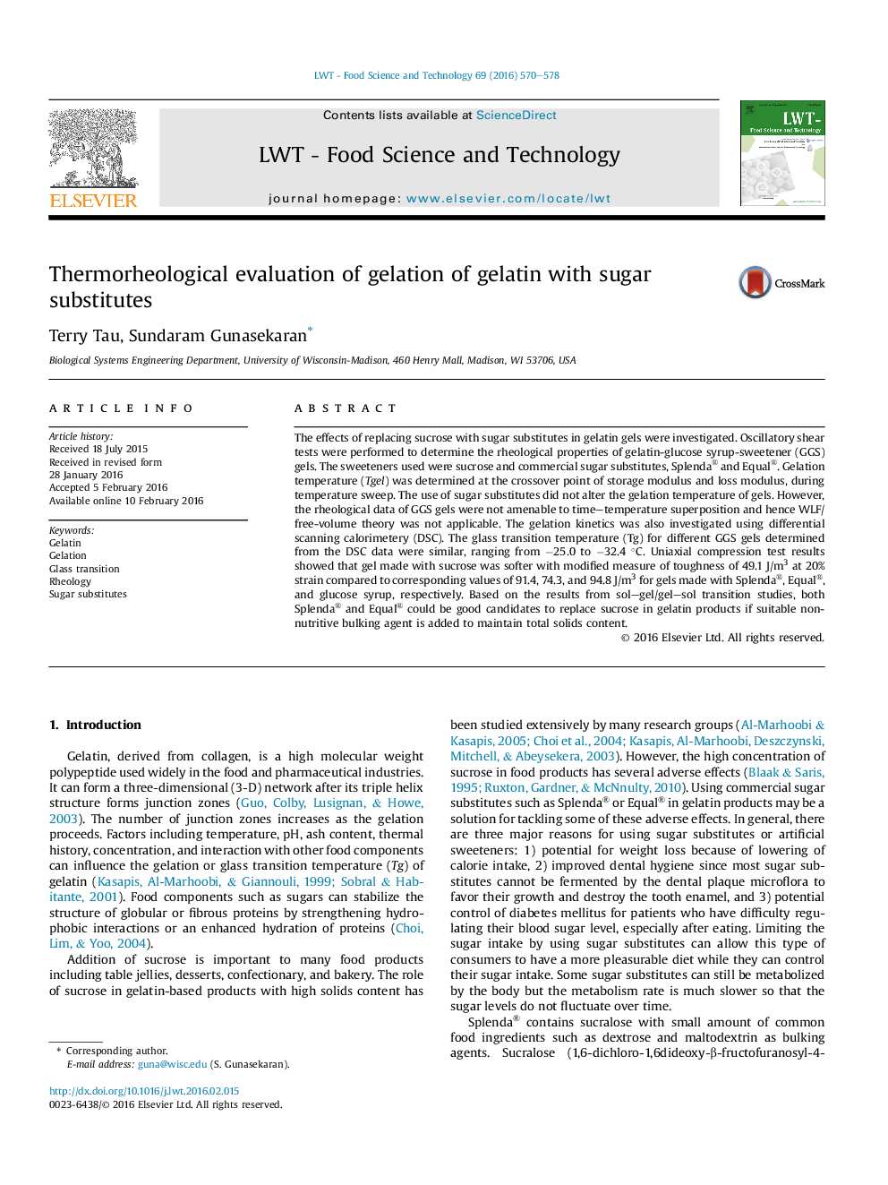 Thermorheological evaluation of gelation of gelatin with sugar substitutes