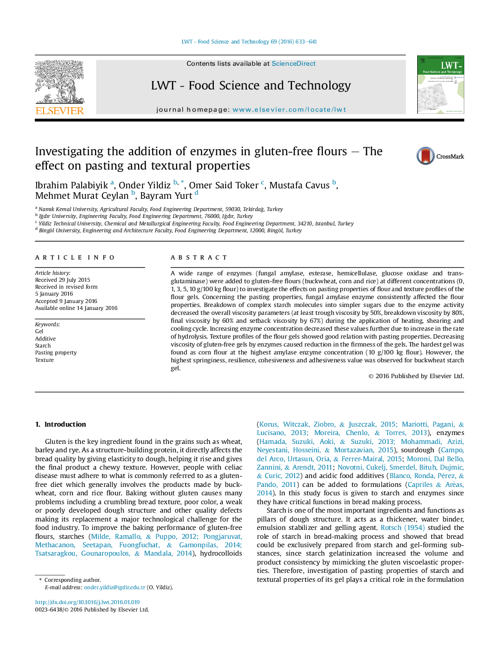 Investigating the addition of enzymes in gluten-free flours – The effect on pasting and textural properties