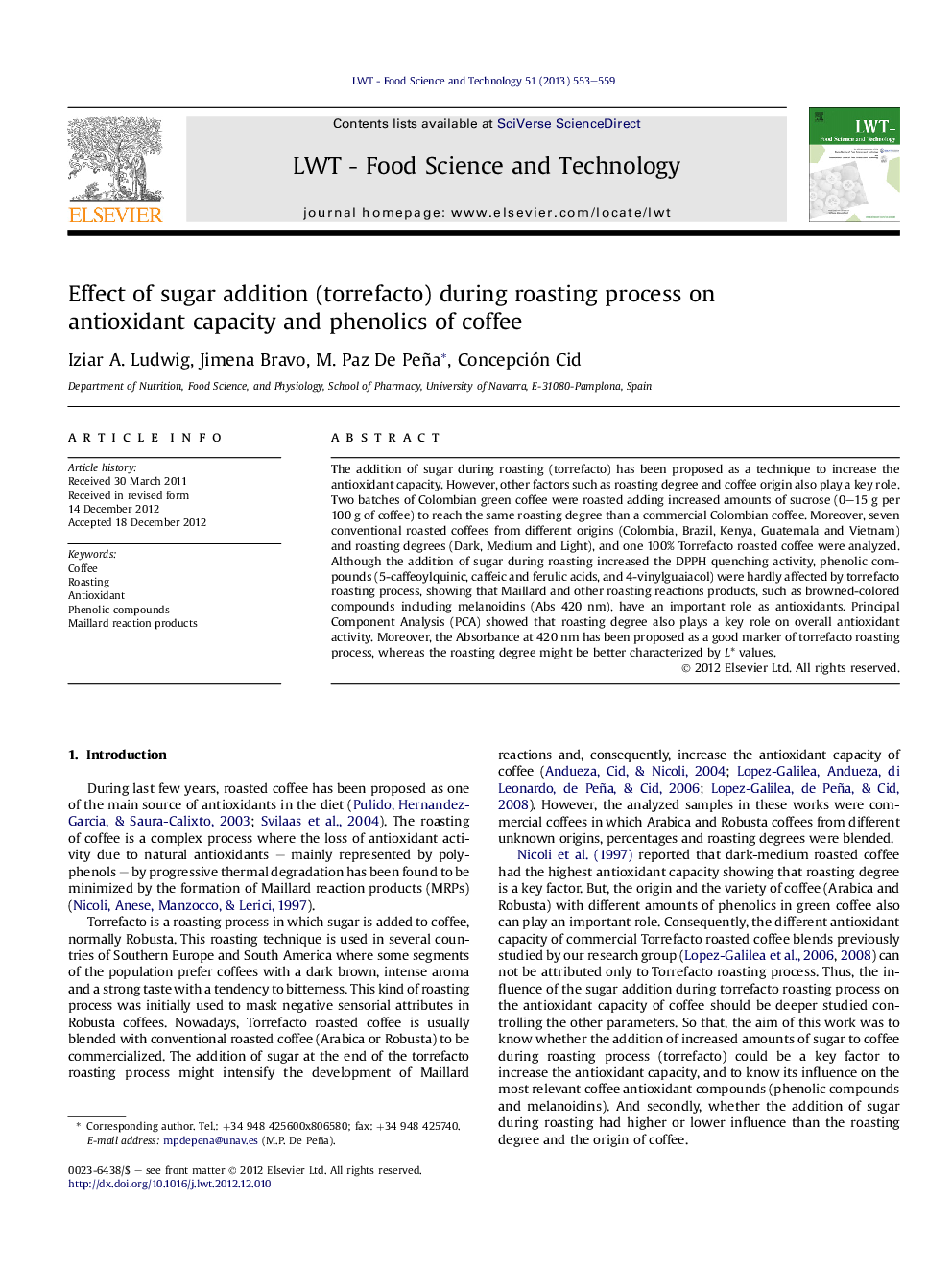 Effect of sugar addition (torrefacto) during roasting process on antioxidant capacity and phenolics of coffee