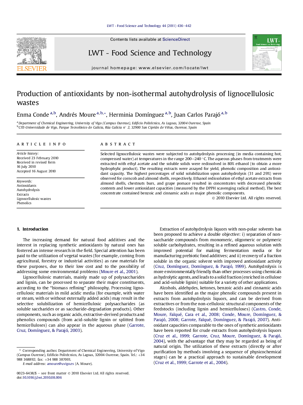 Production of antioxidants by non-isothermal autohydrolysis of lignocellulosic wastes