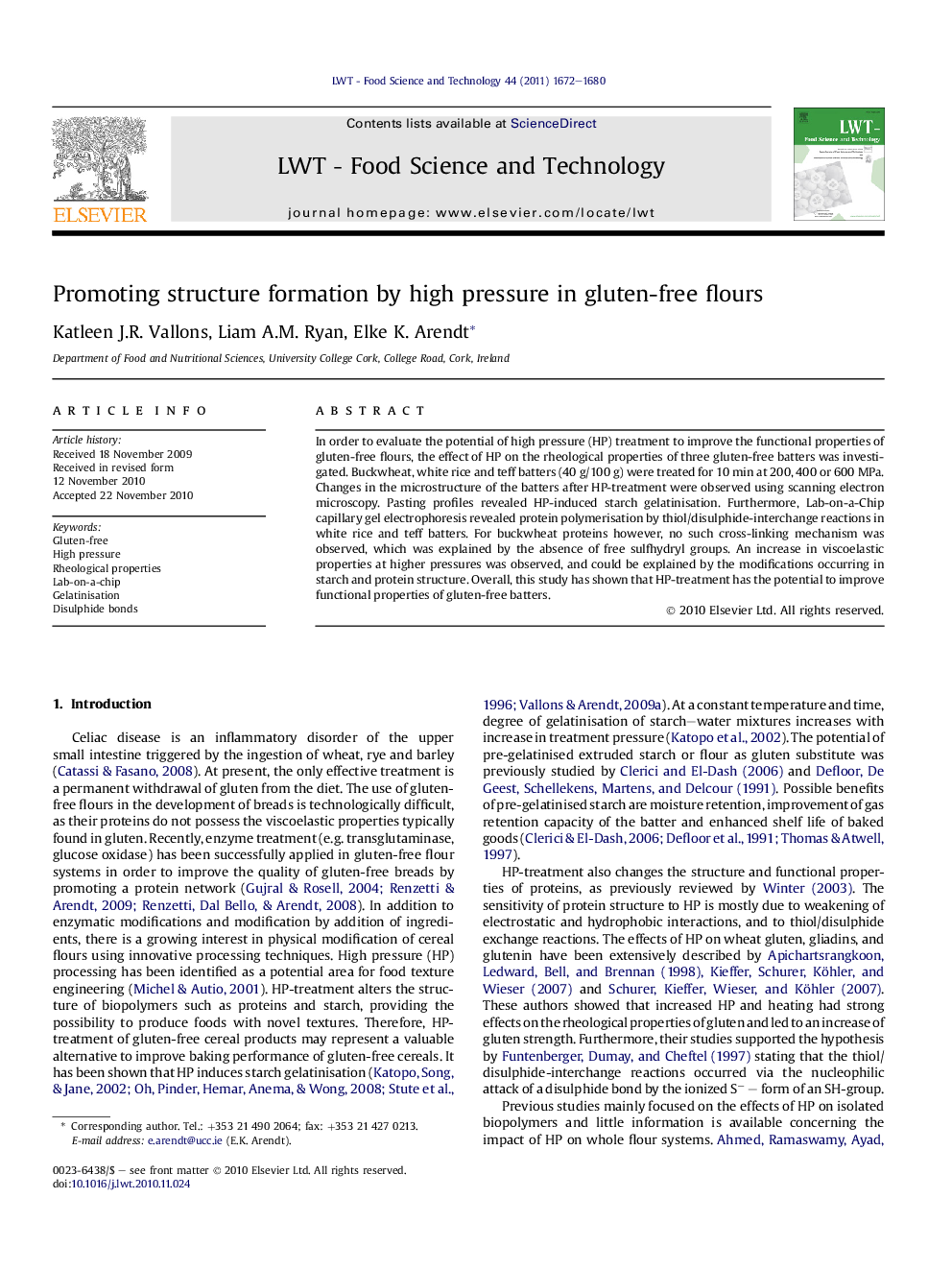 Promoting structure formation by high pressure in gluten-free flours