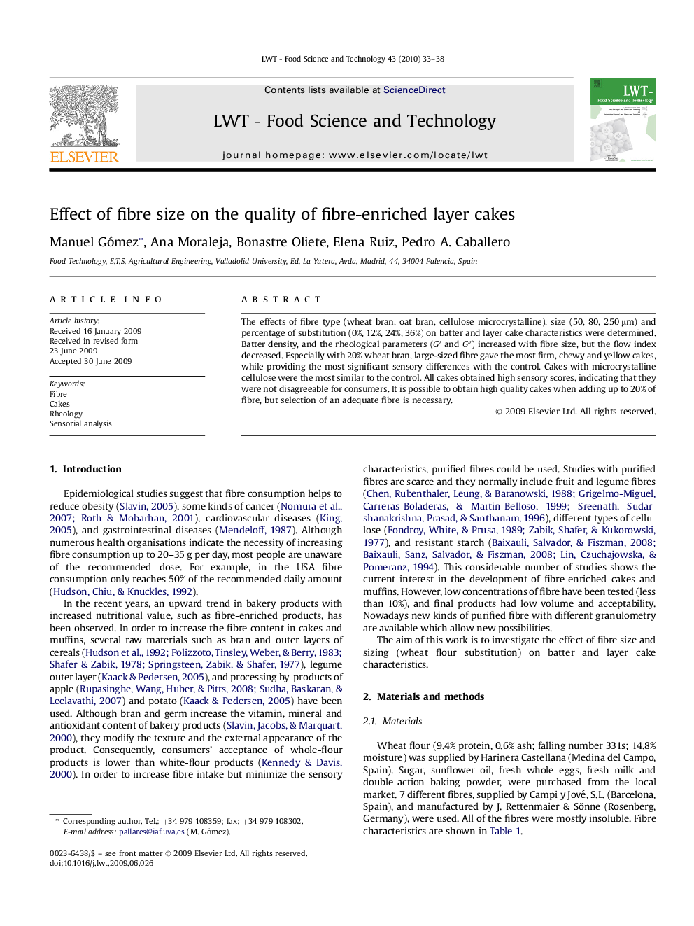 Effect of fibre size on the quality of fibre-enriched layer cakes