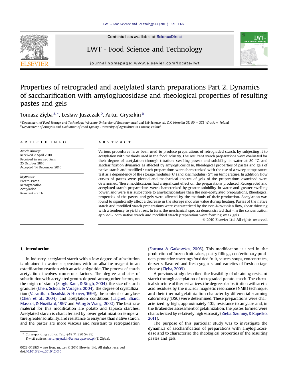 Properties of retrograded and acetylated starch preparations Part 2. Dynamics of saccharification with amyloglucosidase and rheological properties of resulting pastes and gels