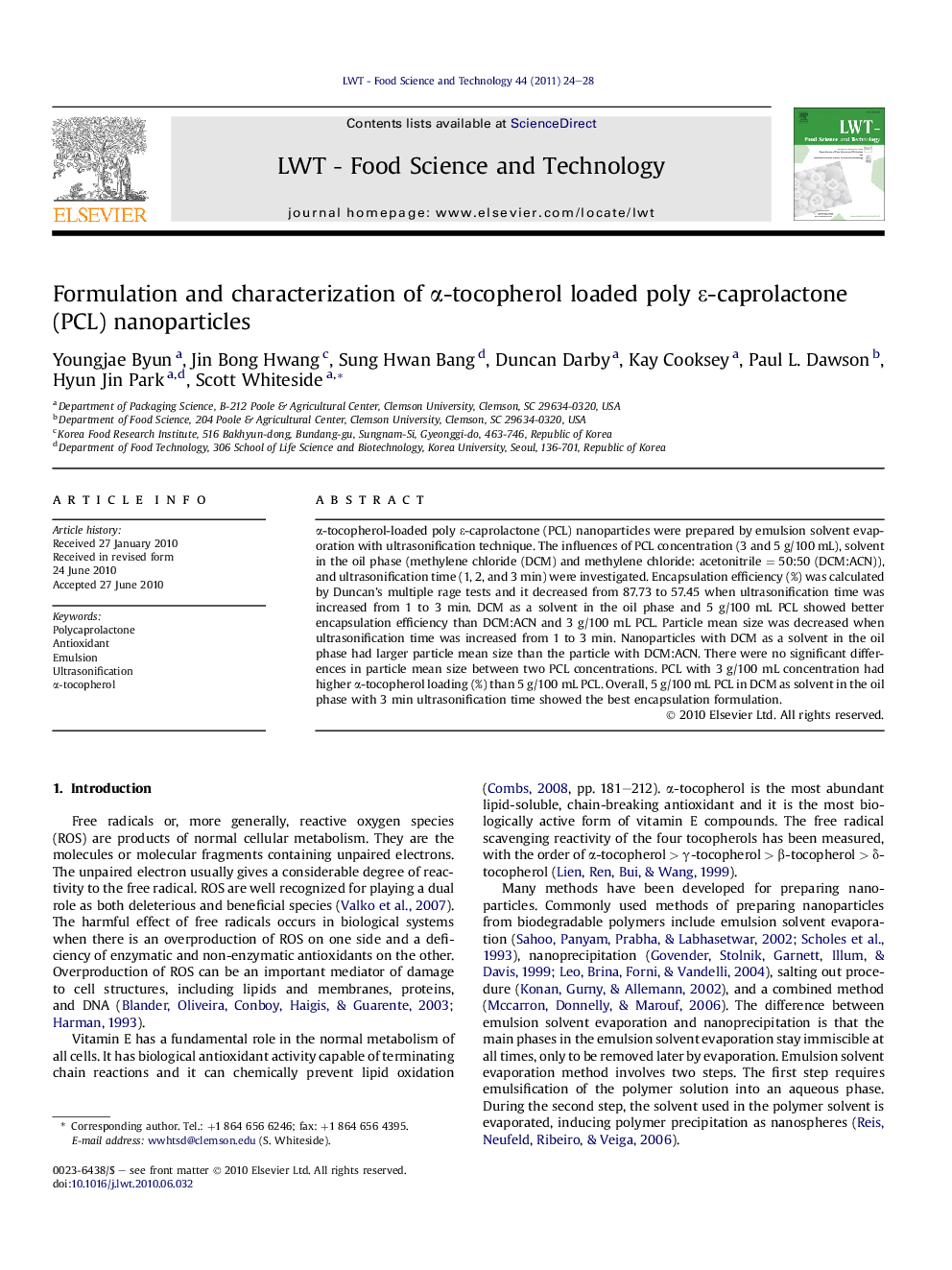 Formulation and characterization of α-tocopherol loaded poly ɛ-caprolactone (PCL) nanoparticles