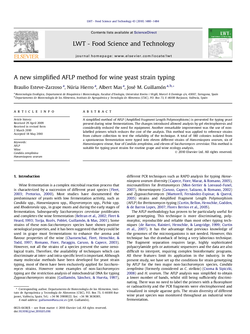 A new simplified AFLP method for wine yeast strain typing