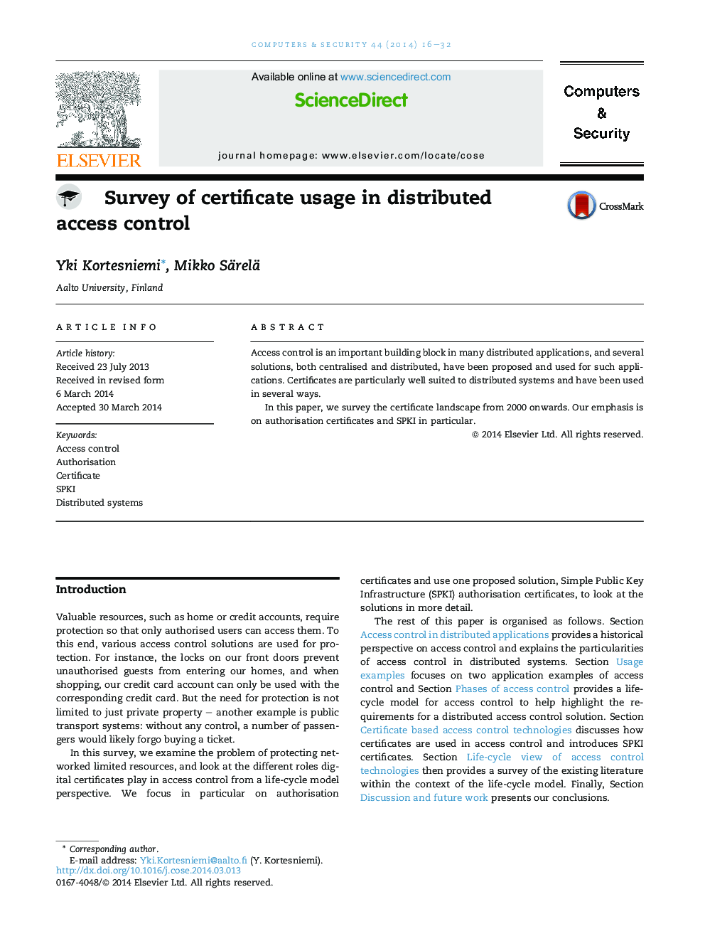 Survey of certificate usage in distributed access control